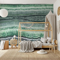 Cool jade tones meet smoky charcoal lines on the Jade Veins wall mural.
