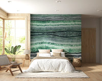 Bedroom styled with the Jade Veins wall mural across a feature panel.