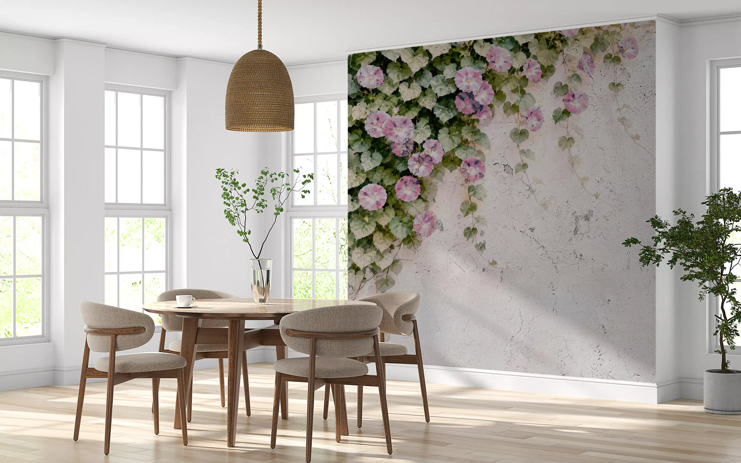 Dusty blush florals meet weathered ivory backdrop in this Blush Vines wall mural