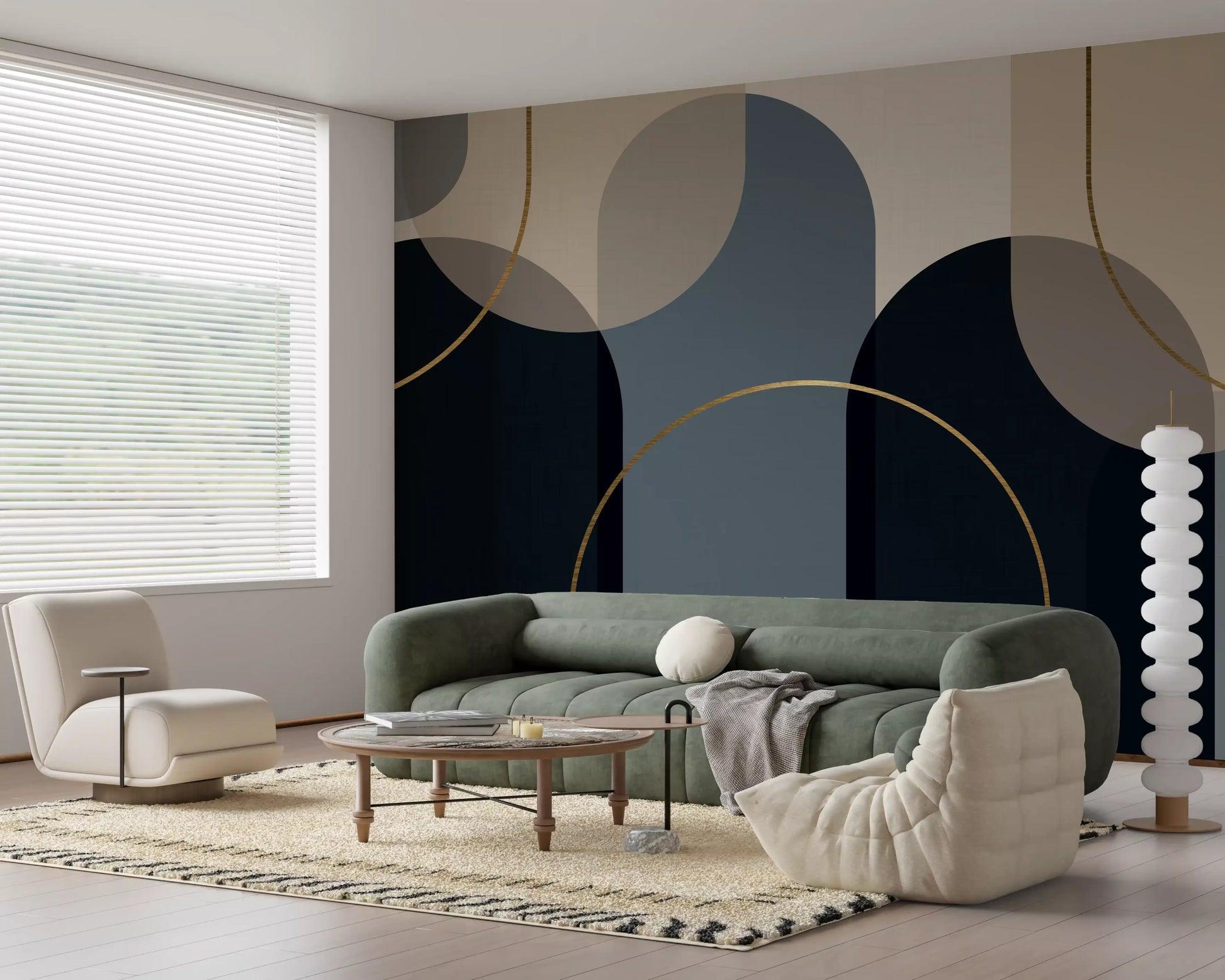 navy and slate arches across the Abstract Arches Midnight & Gold Flow wall mural