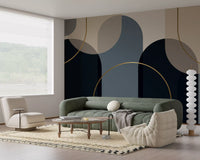 navy and slate arches across the Abstract Arches Midnight & Gold Flow wall mural