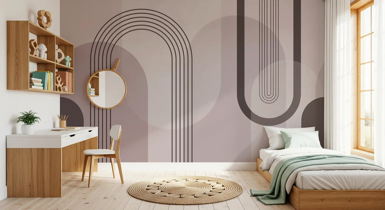 Geometryczna harmonia w fiołkowej tapecie ściennej