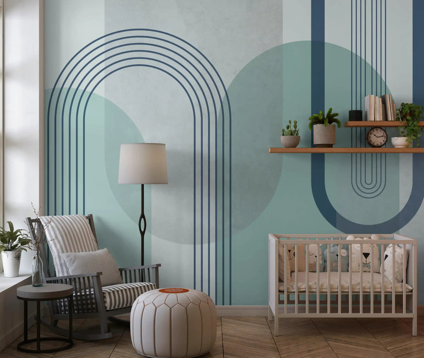 Modernist Blue Geometry Wall Mural