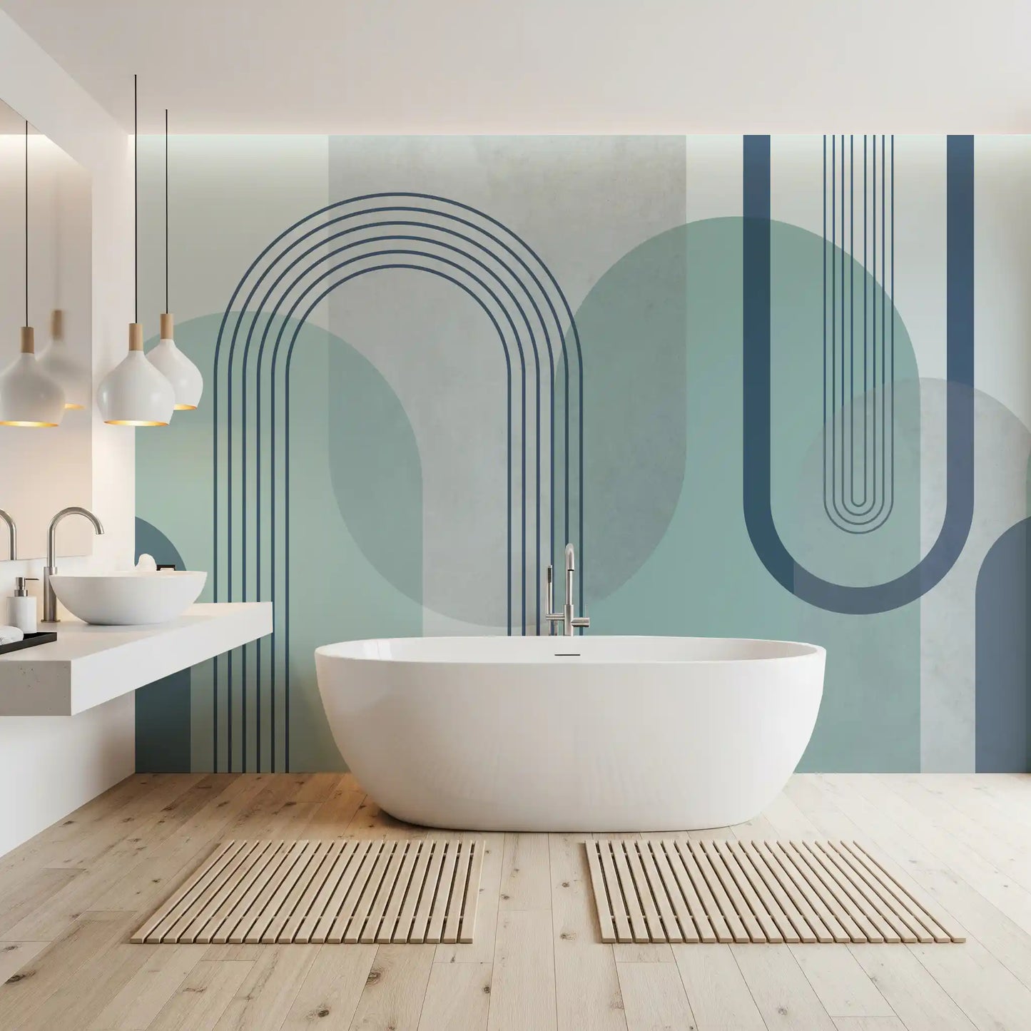Modernist Blue Geometry Wall Mural