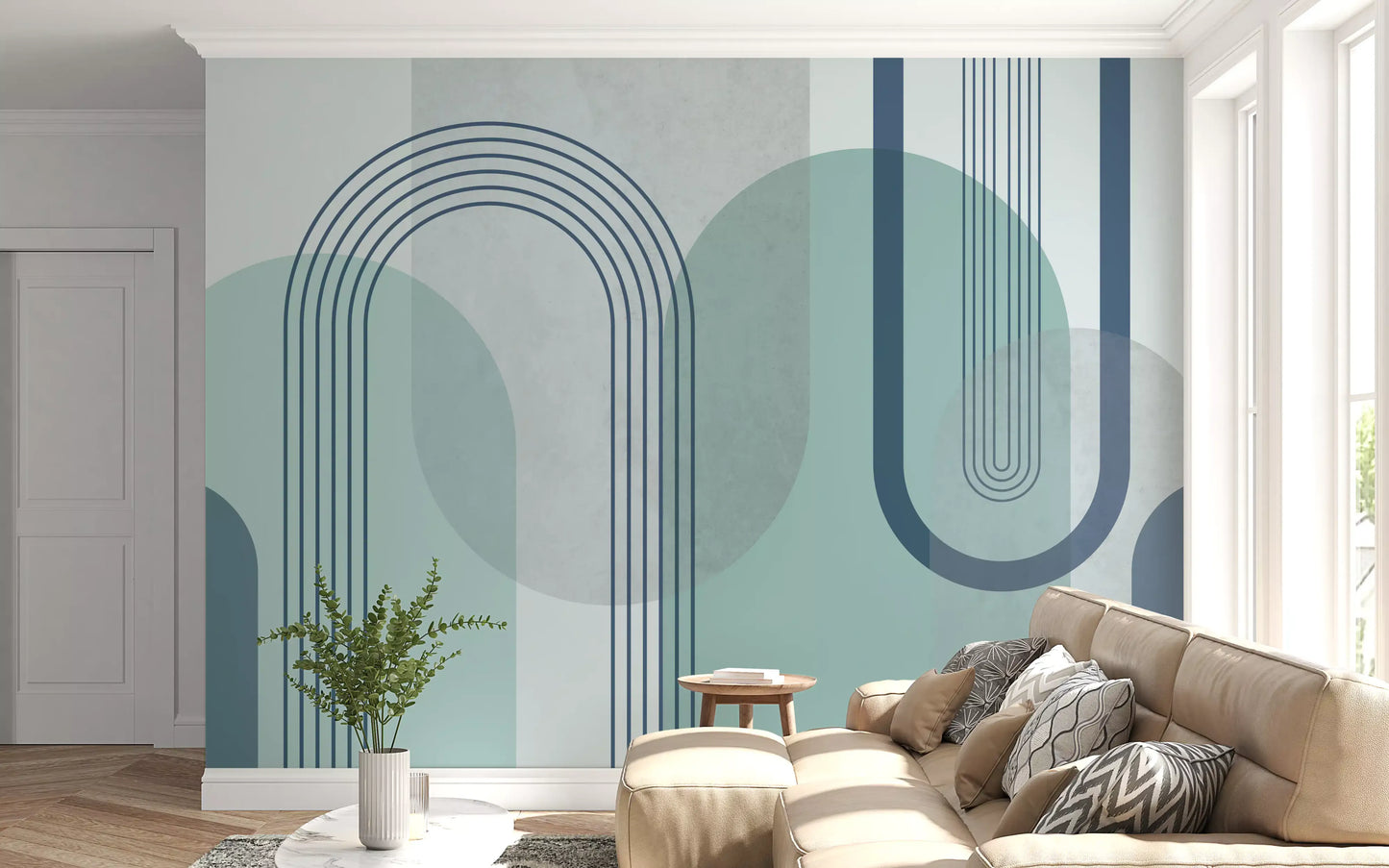 Modernist Blue Geometry Wall Mural