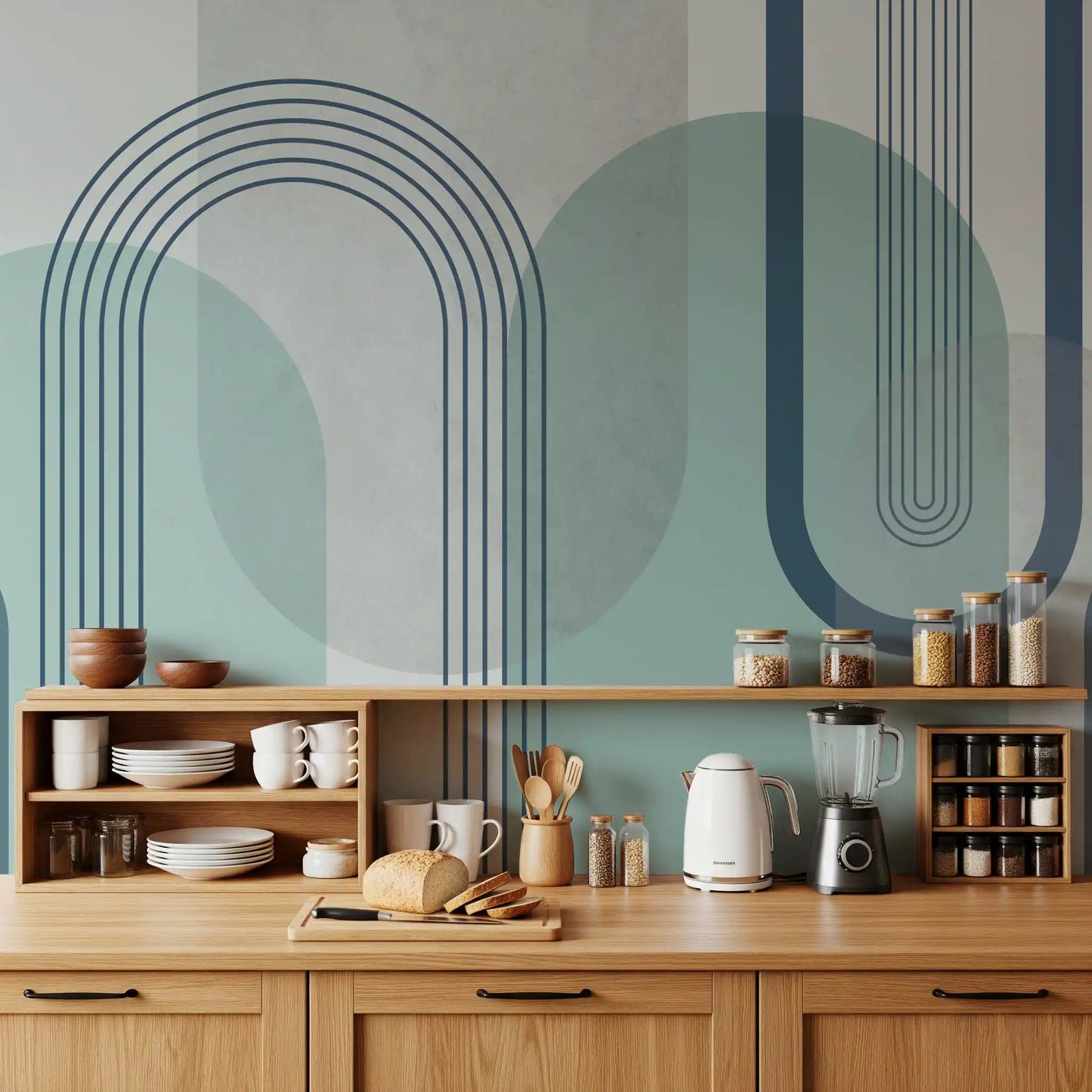 Modernist Blue Geometry Wall Mural
