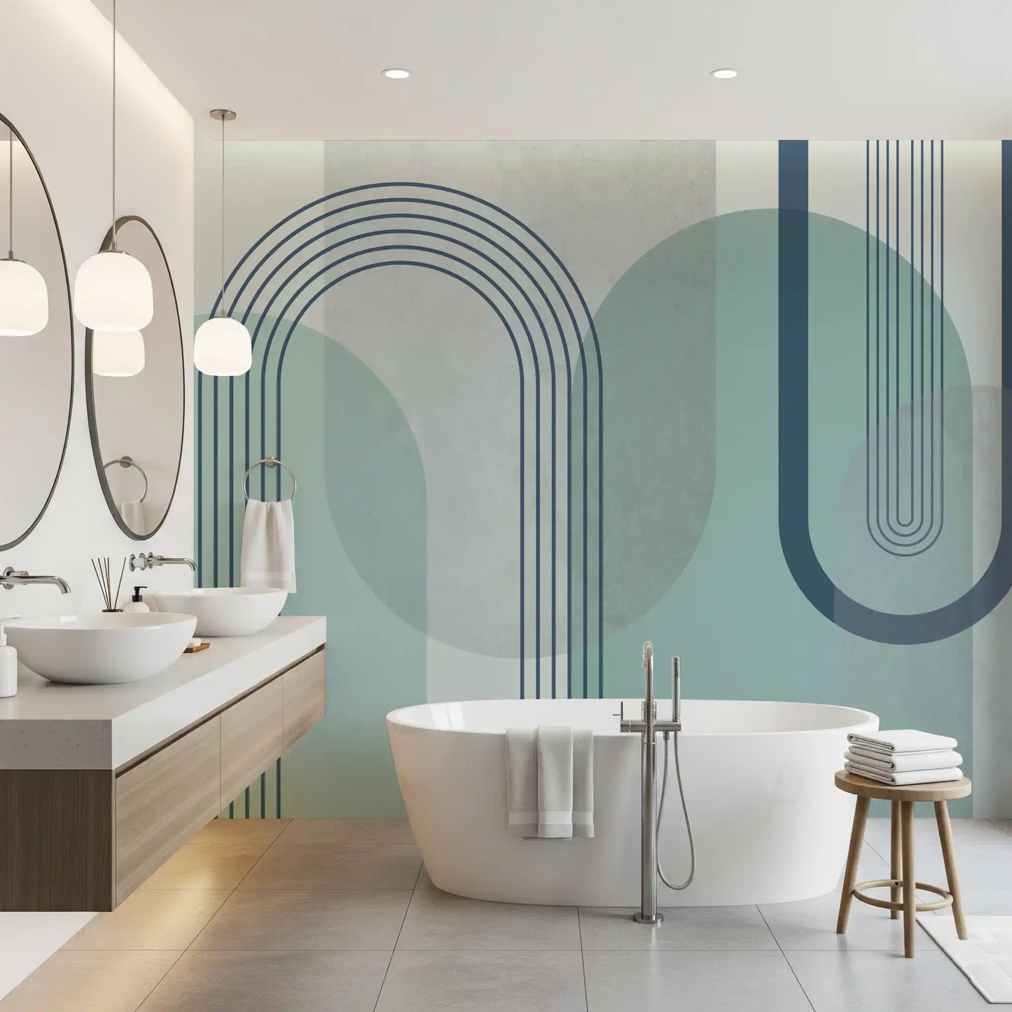 Modernist Blue Geometry Wall Mural