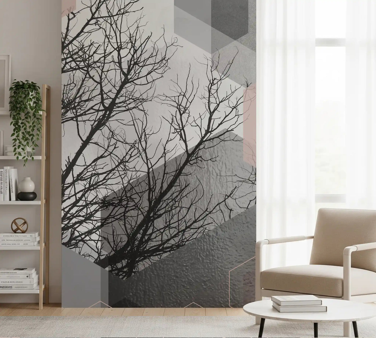 Blush Horizon: Geometrischer Wald2 Wandbild