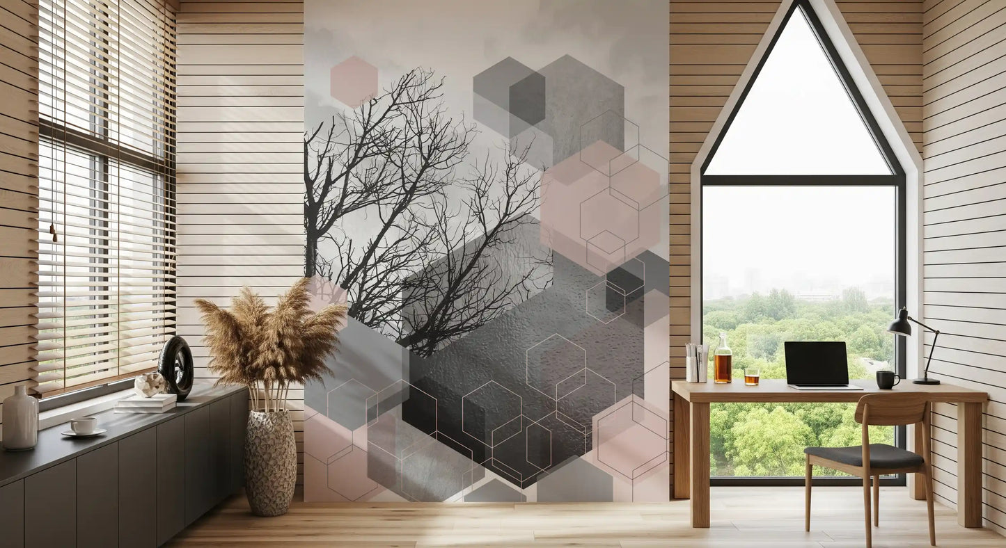 Blush Horizon: Geometrischer Wald2 Wandbild