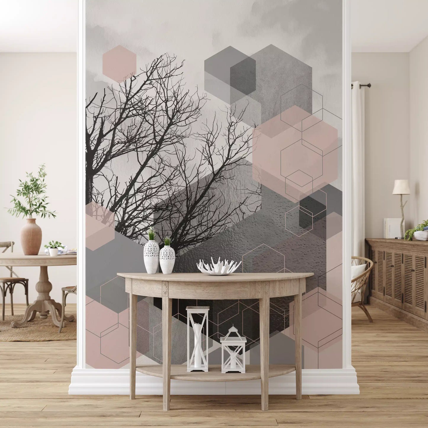 Blush Horizon: Geometrischer Wald2 Wandbild