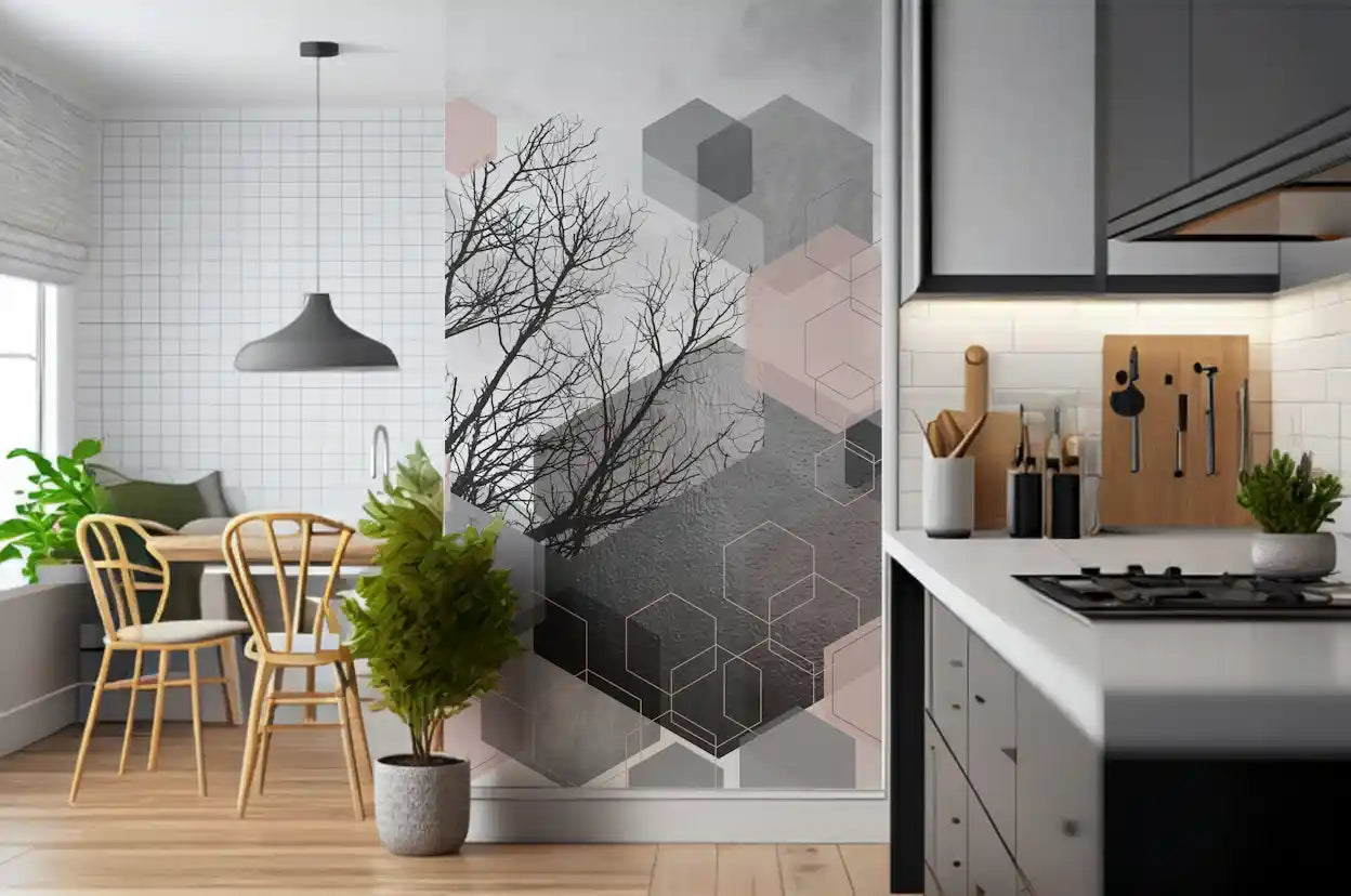 Blush Horizon: Geometrischer Wald2 Wandbild
