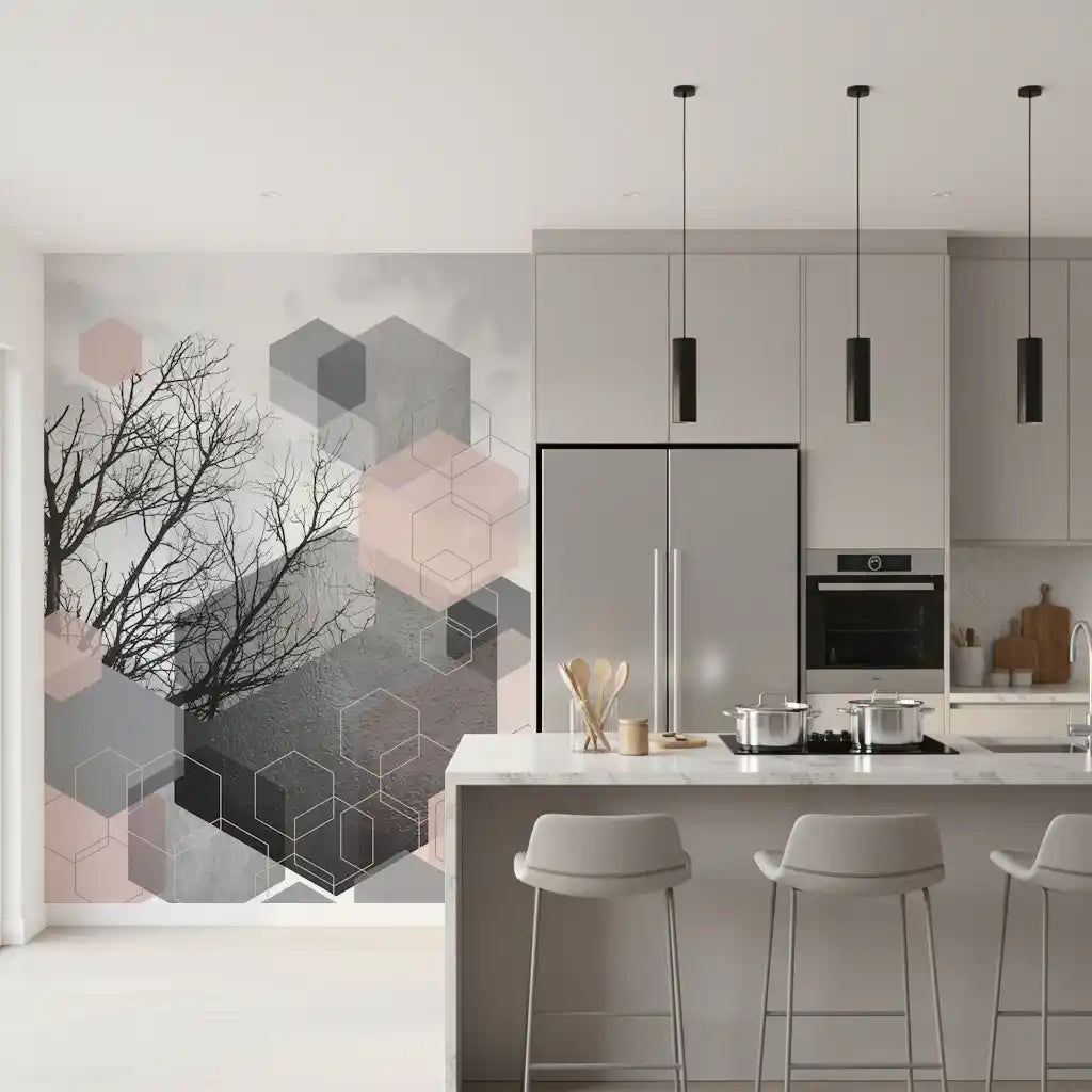 Blush Horizon: Geometrischer Wald2 Wandbild