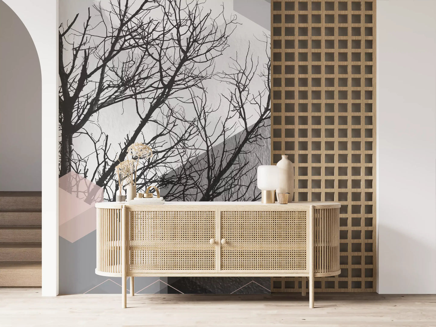 Blush Horizon: Geometrischer Wald2 Wandbild