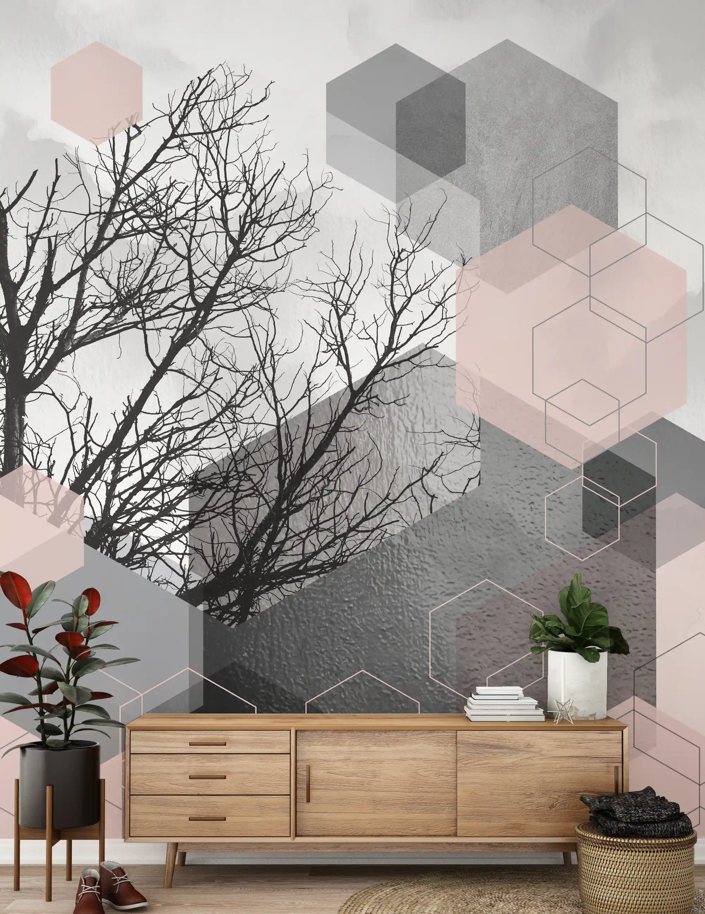 Blush Horizon: Geometrischer Wald2 Wandbild