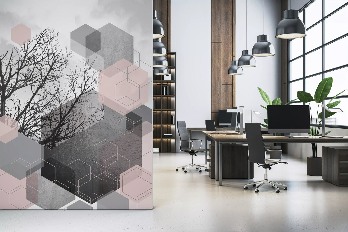 Blush Horizon: Geometrischer Wald2 Wandbild