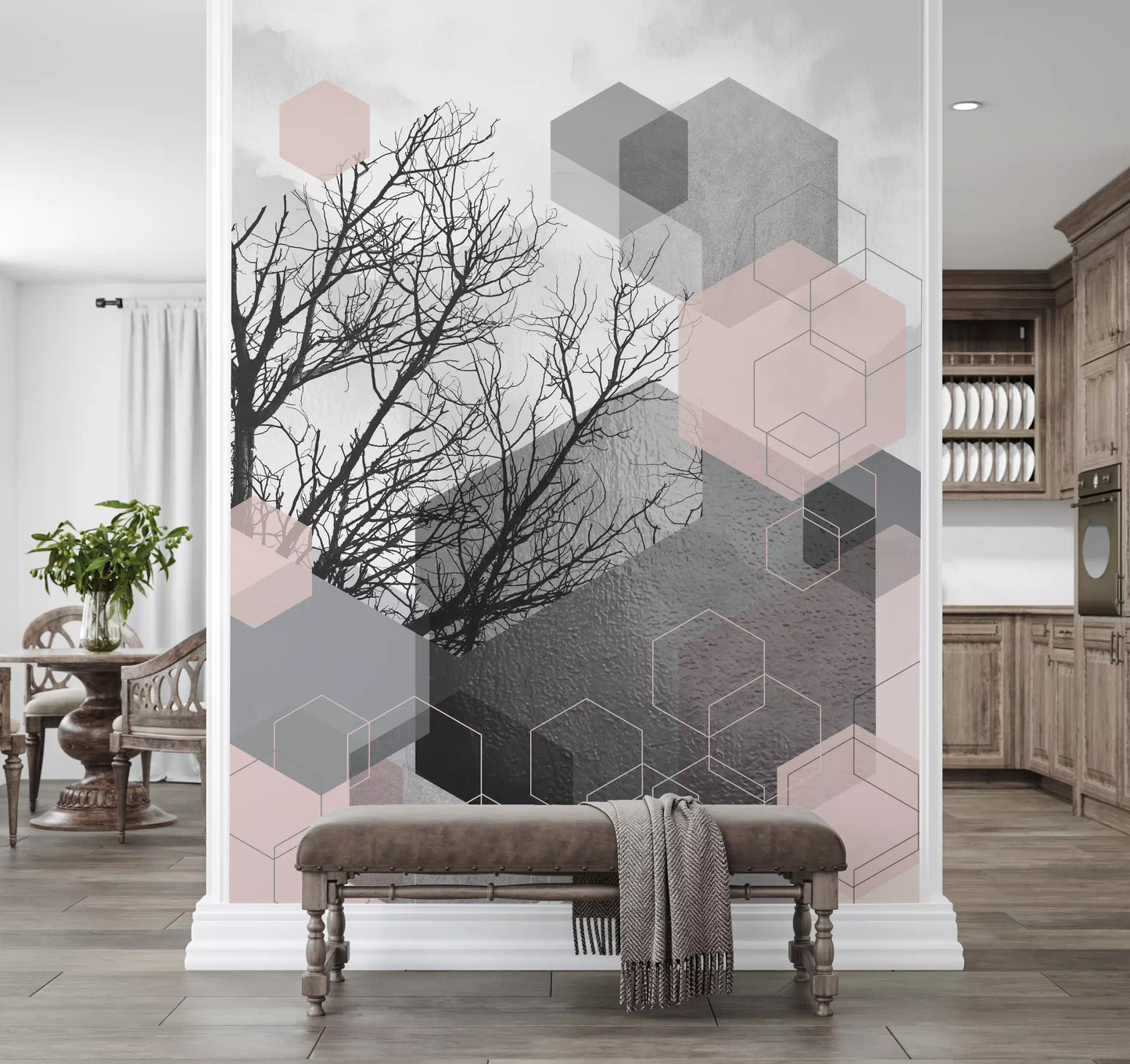 Blush Horizon: Geometrischer Wald2 Wandbild
