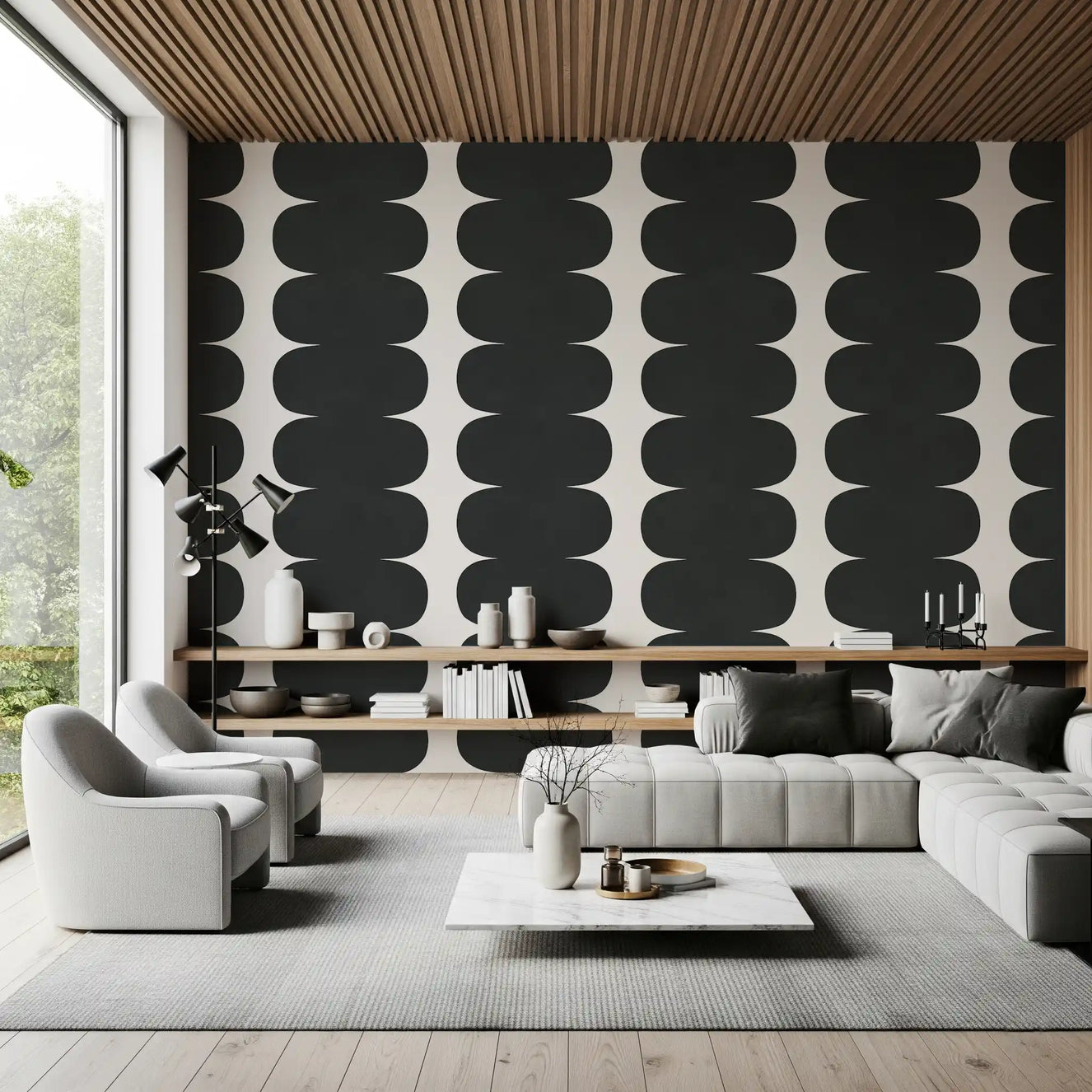 Minimalistisches graues Wandbild mit wellenförmigen Säulen
