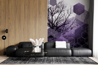 Living room finished in the Shadowed Geometry wall mural