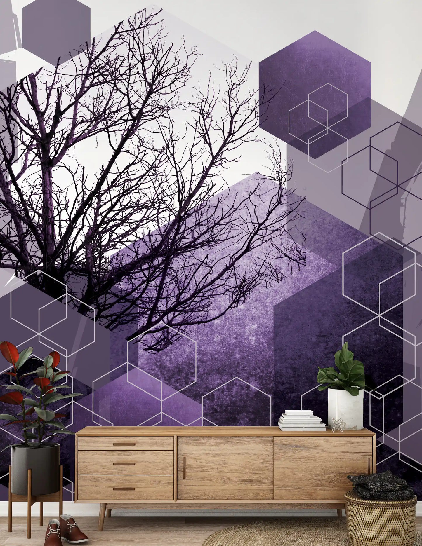 Hallway backdropswith Shadowed Geometry wall mural setting a quiet workspace tone.