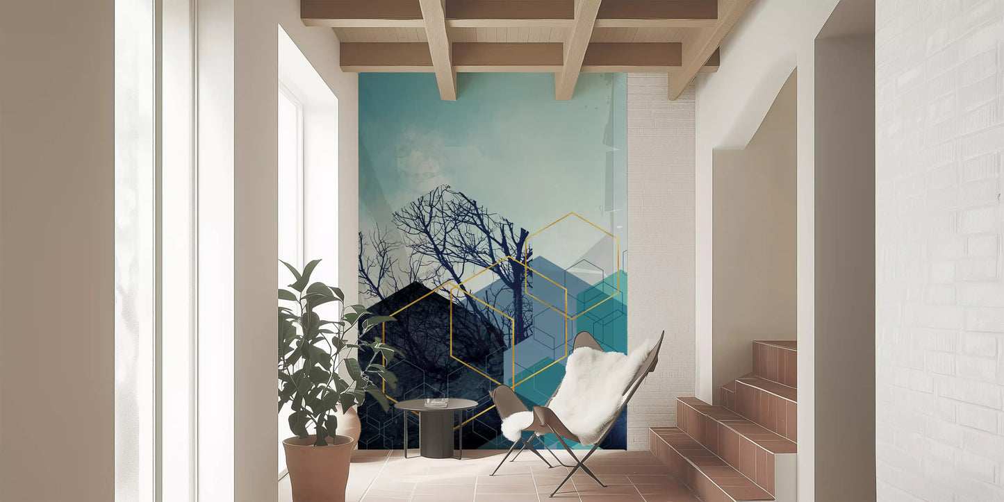 Tapet mural Geometrie Pădure Aurită