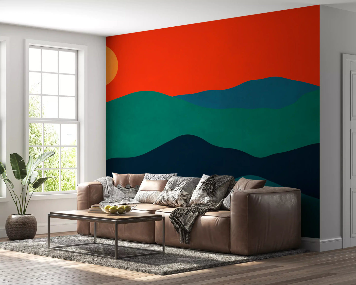 Mid-century bjergglød vægmaleri