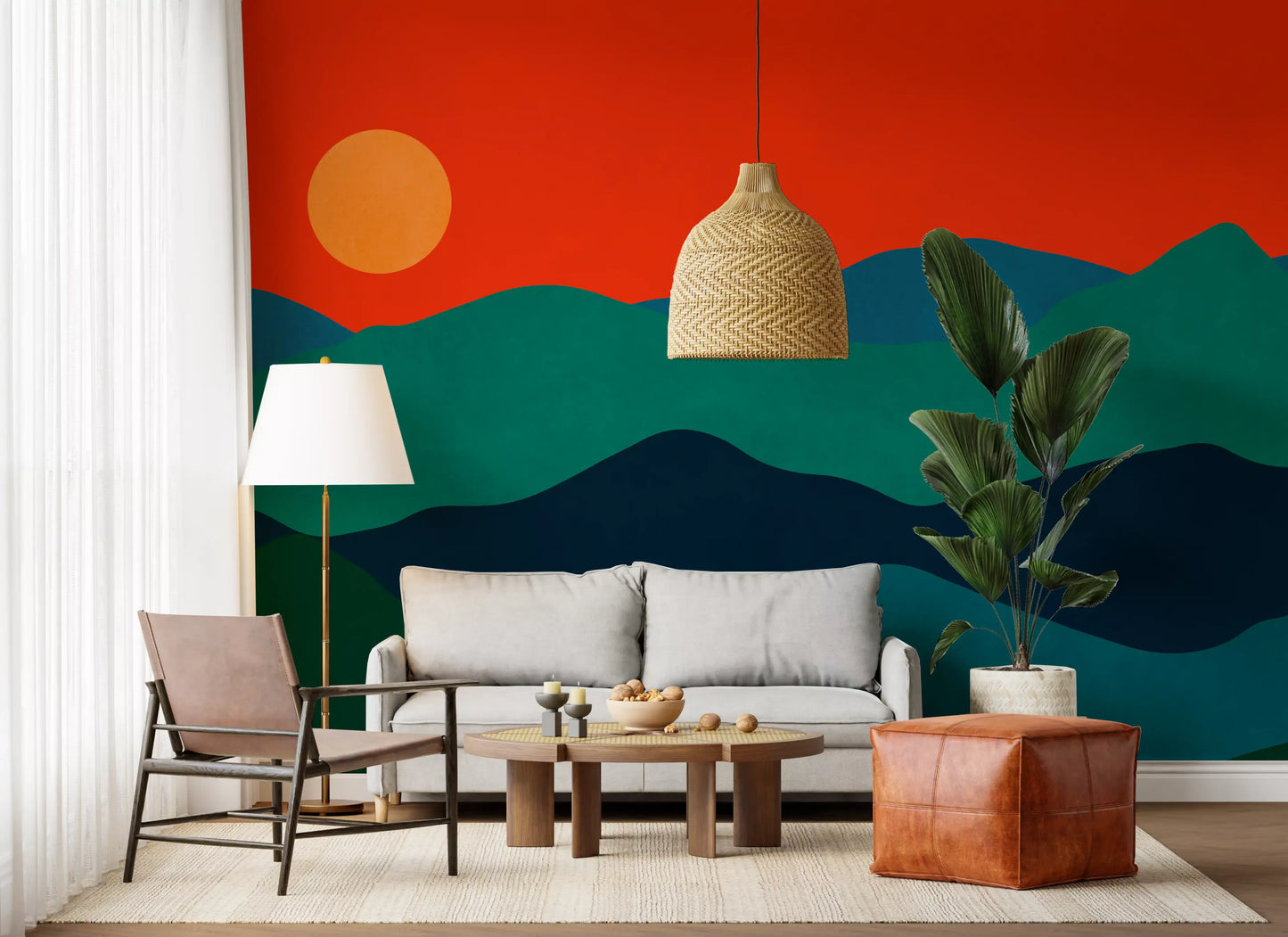 Mid-century bjergglød vægmaleri