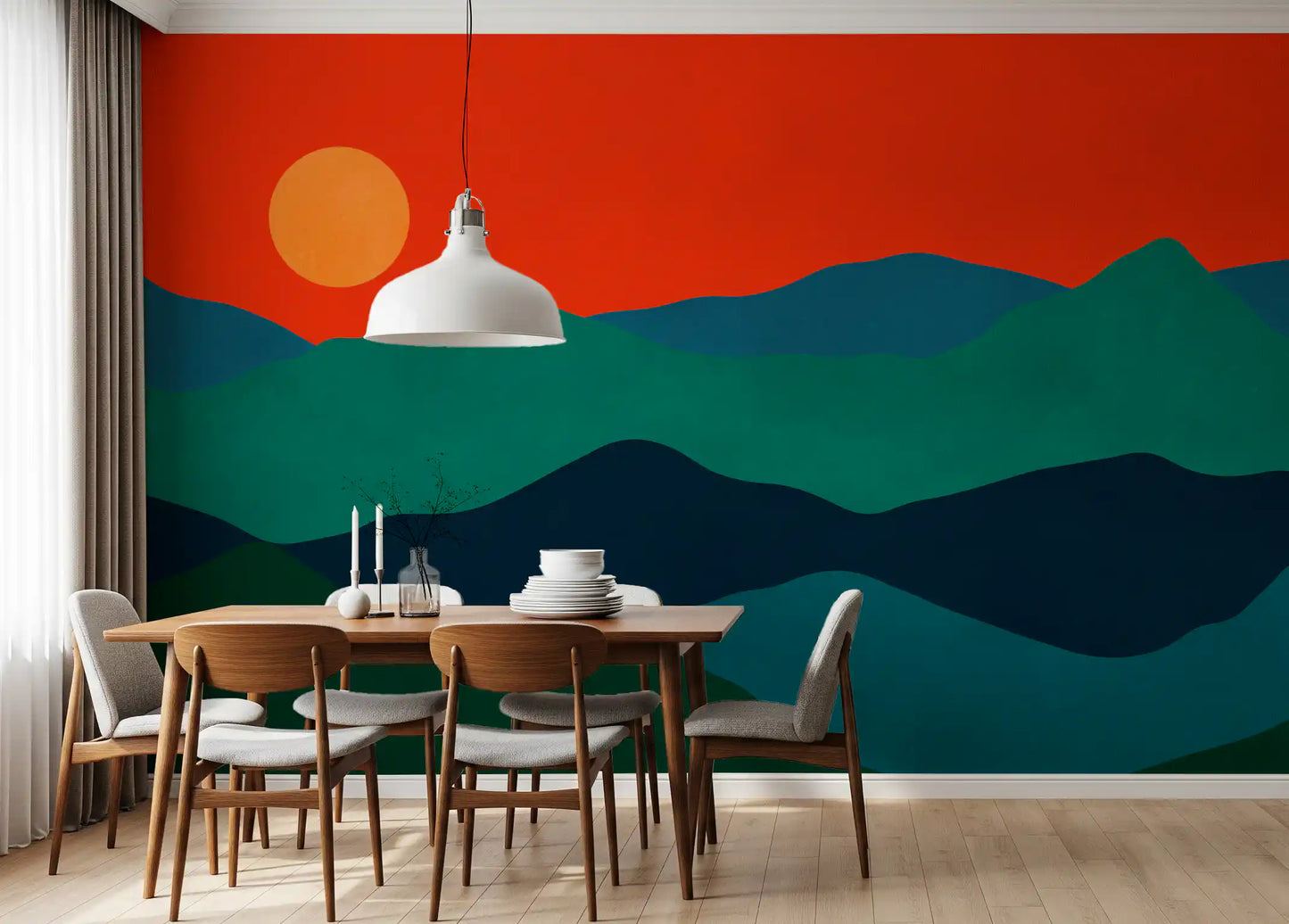 Mid-century bjergglød vægmaleri