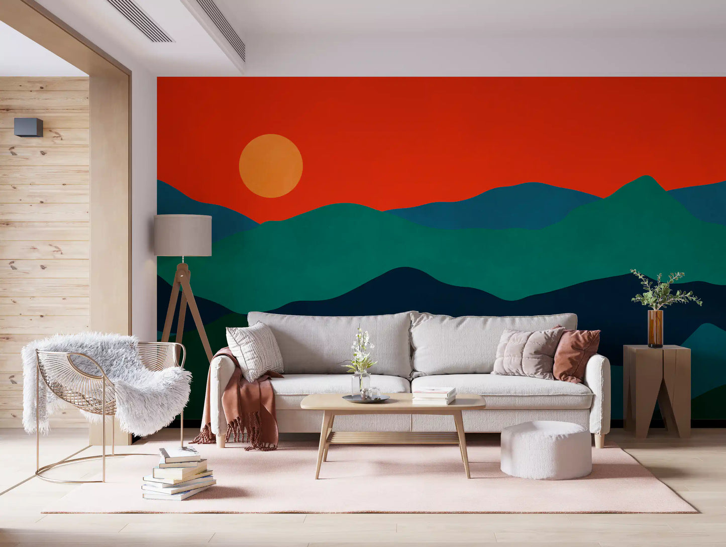 Mid-century bjergglød vægmaleri