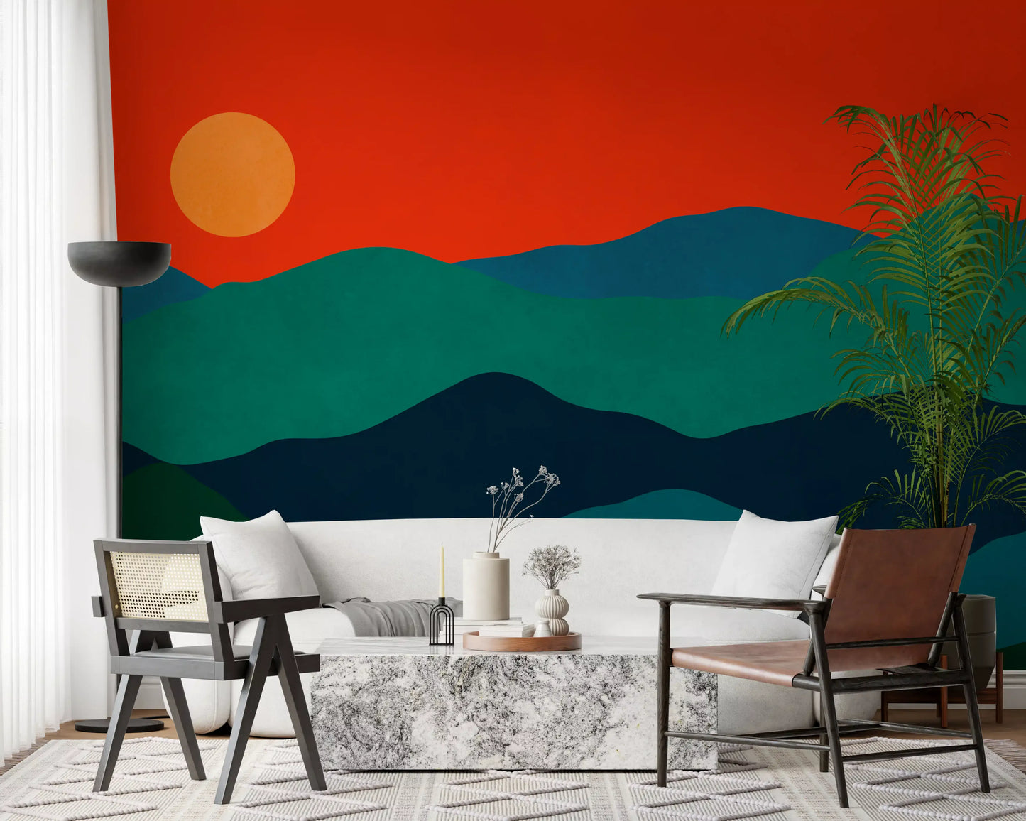 Mid-century bjergglød vægmaleri