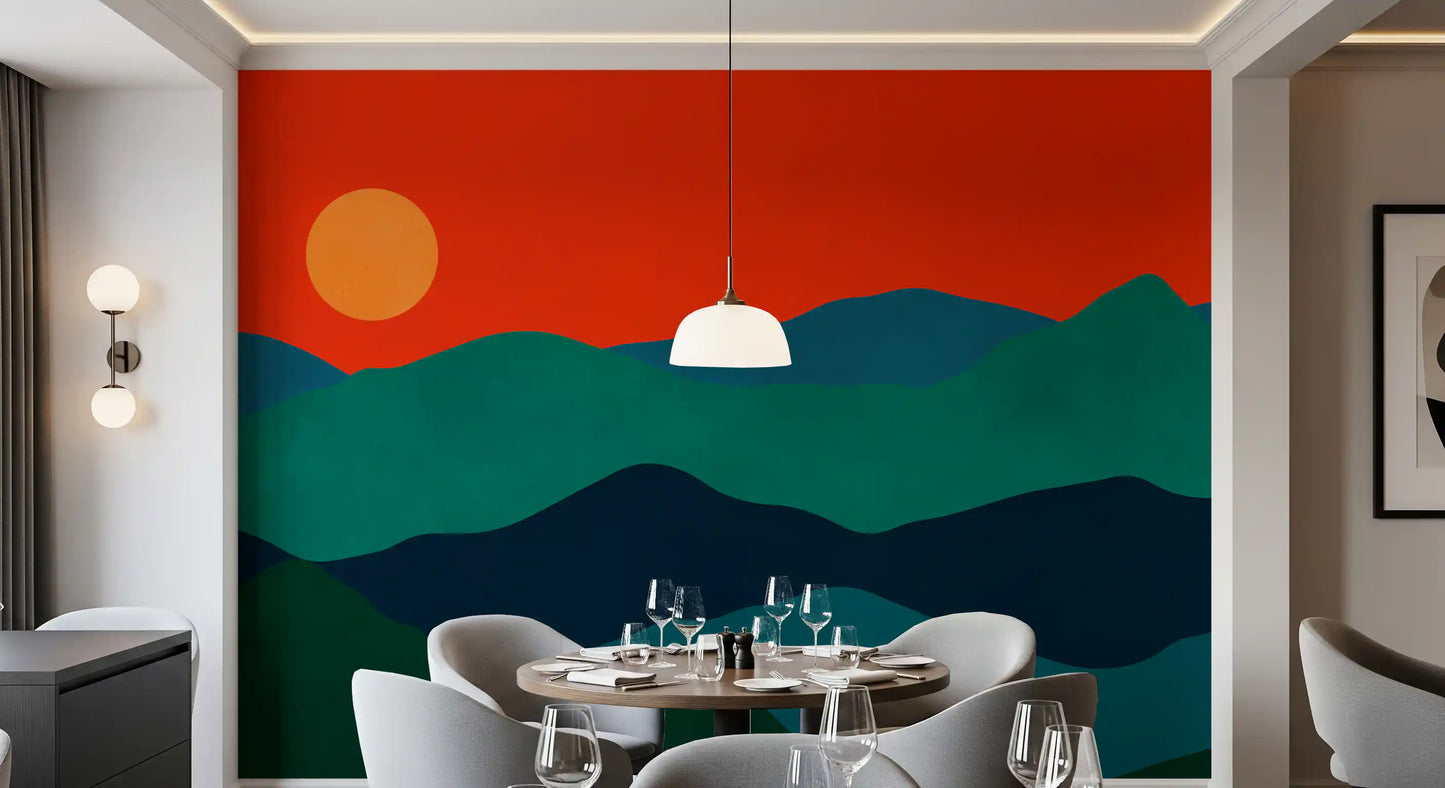 Mid-century bjergglød vægmaleri