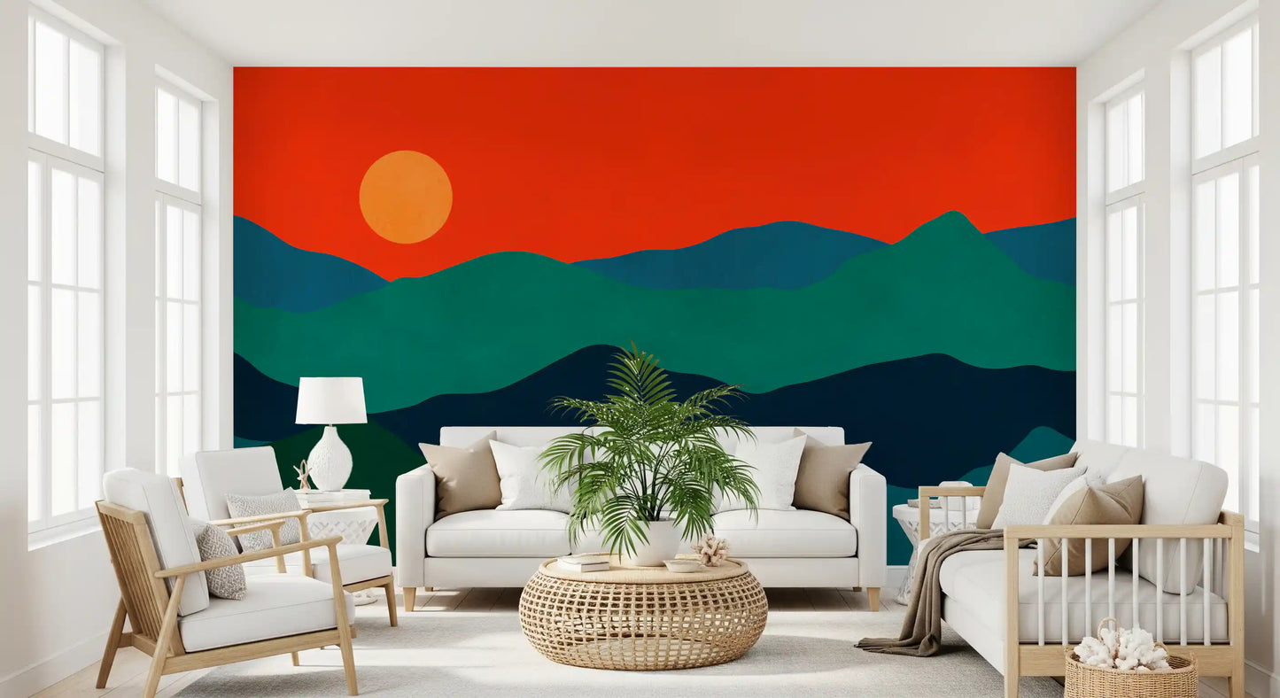Mid-century bjergglød vægmaleri