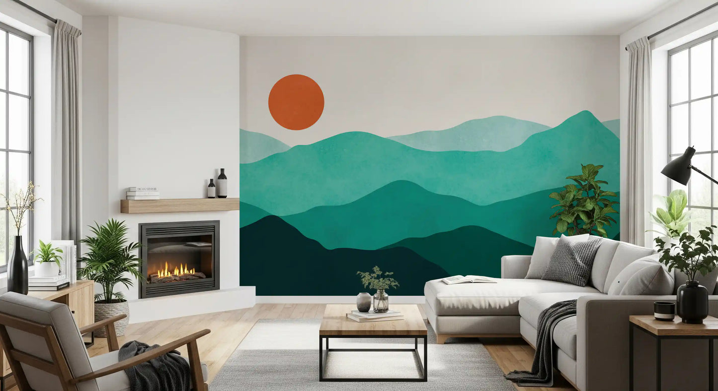 Teal Horizon Peaks veggmaleri