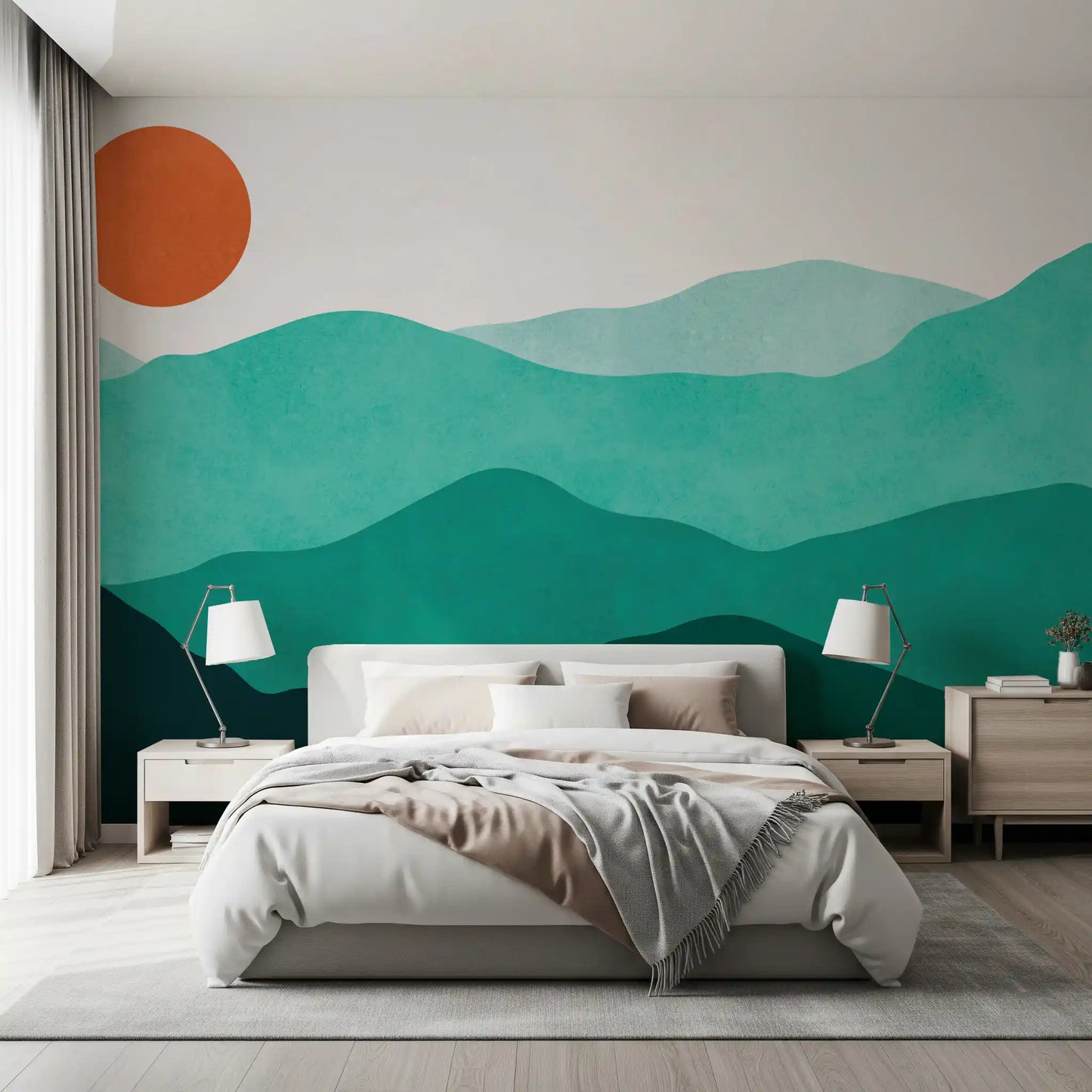 Teal Horizon Peaks veggmaleri