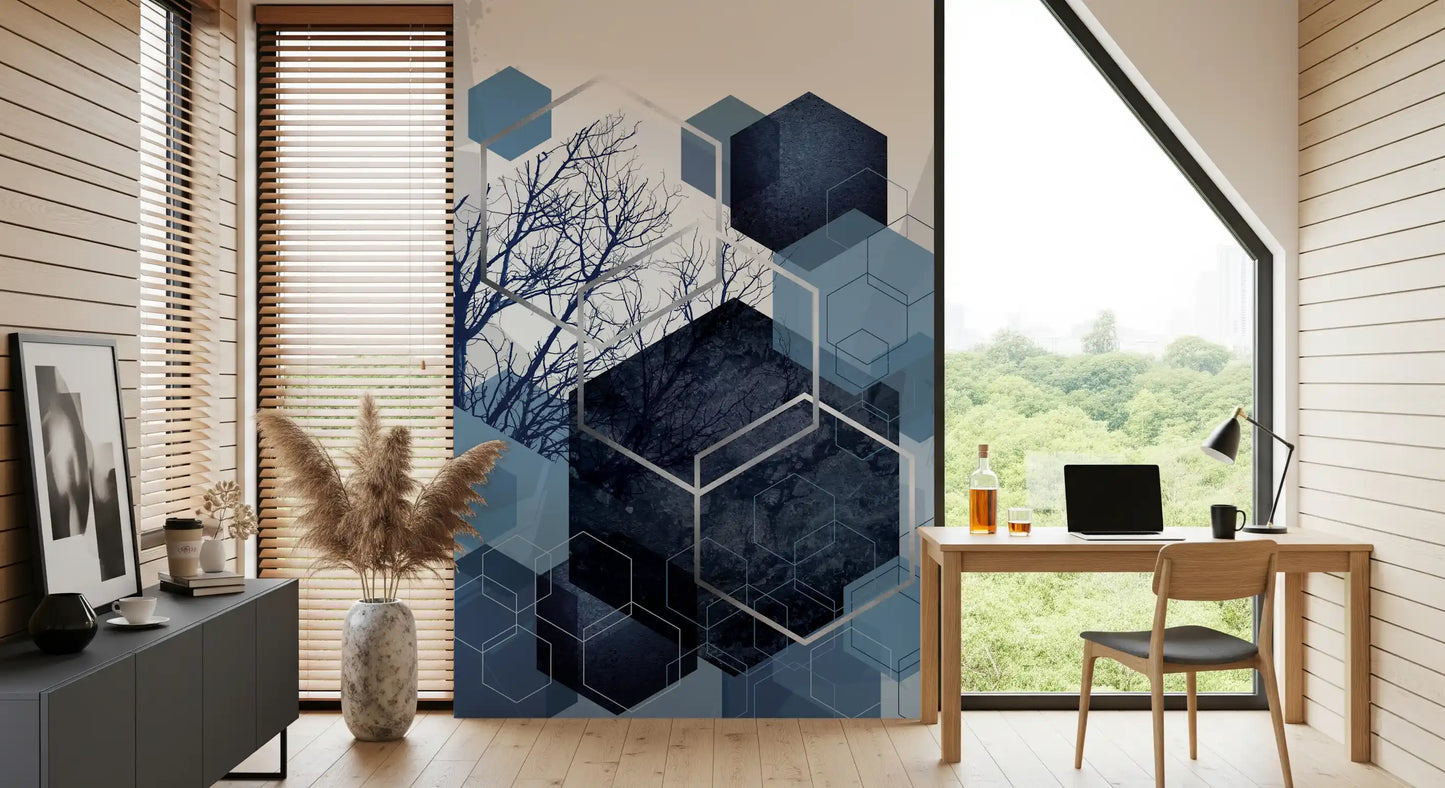 Indigo Hexagon Horizon Vægmaleri