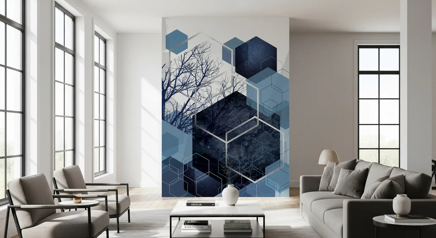 Indigo Hexagon Horizon Vægmaleri