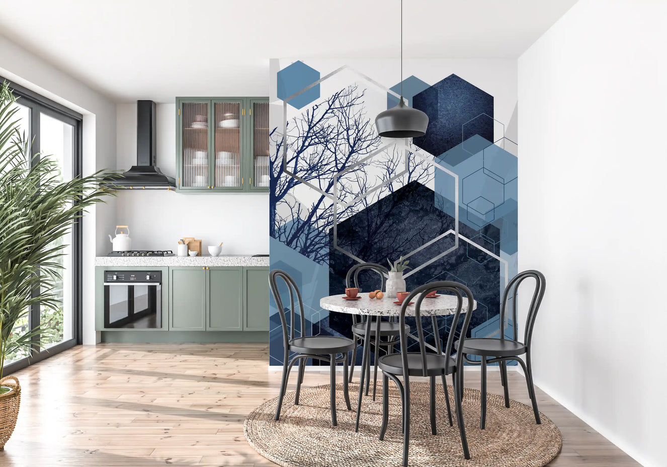 Indigo Hexagon Horizon Wall Mural