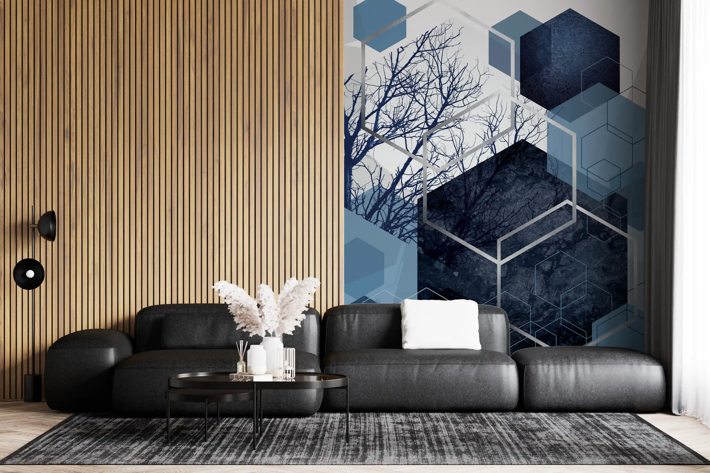 Indigo Hexagon Horizon Vægmaleri