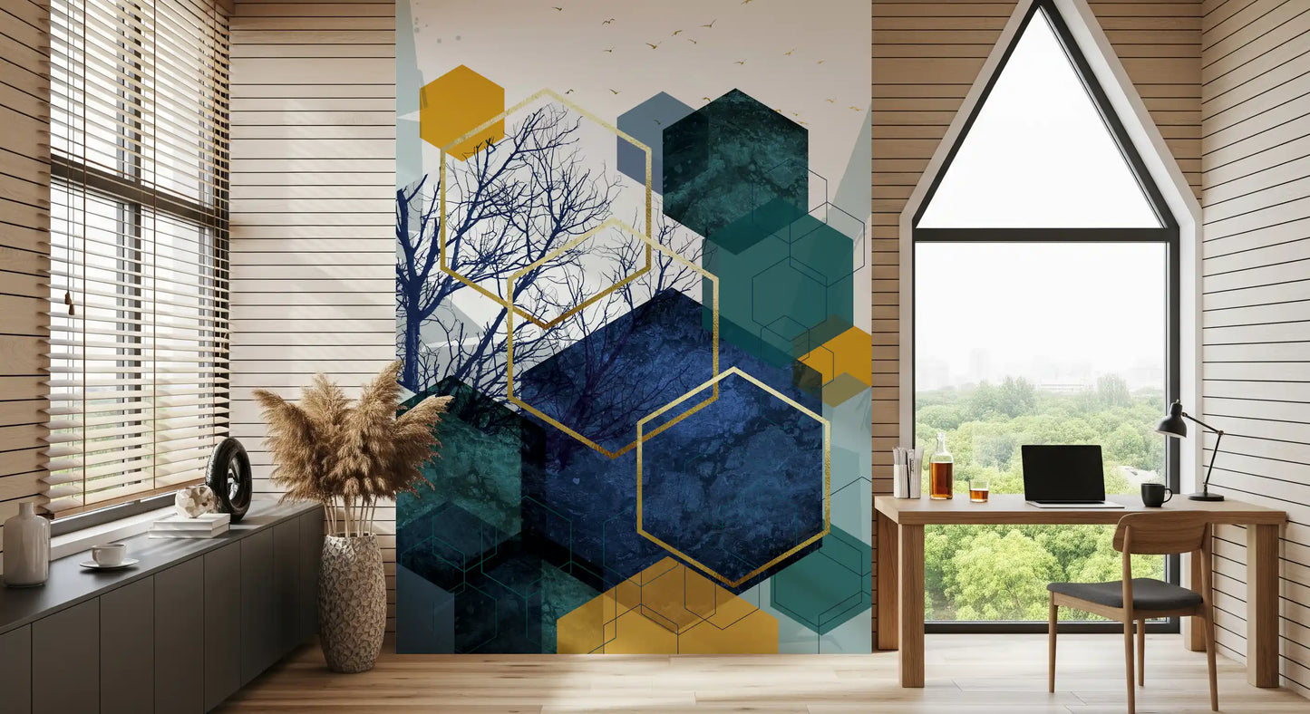 Goldener Zweig Geometrie Wandbild
