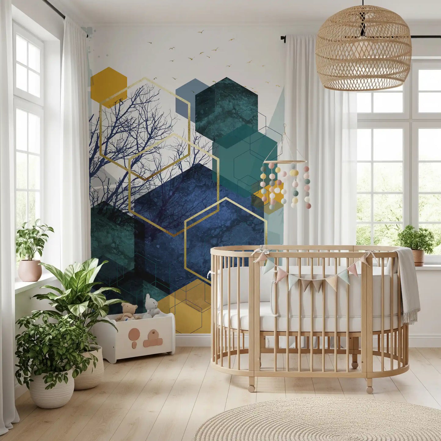 Goldener Zweig Geometrie Wandbild