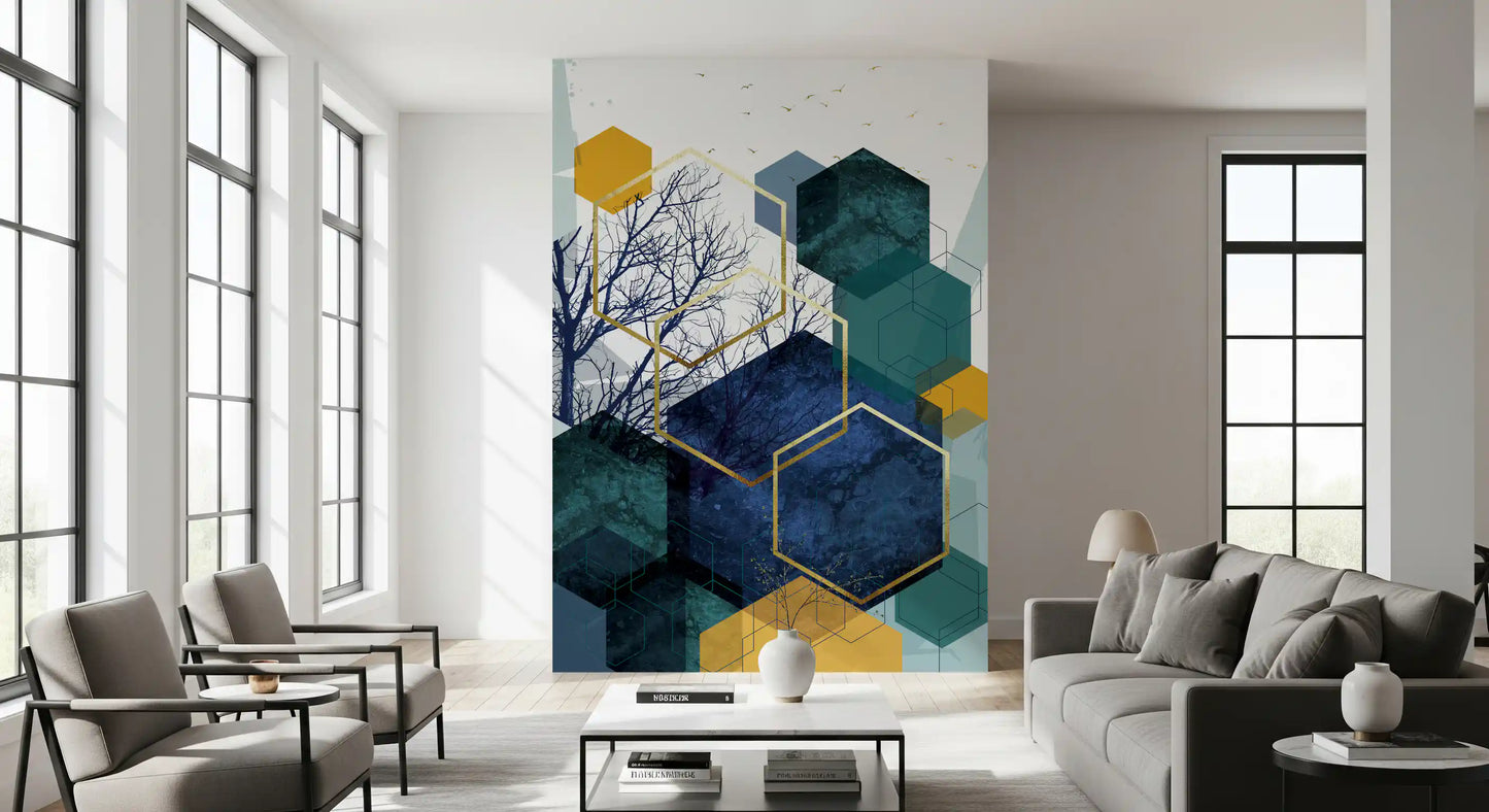 Goldener Zweig Geometrie Wandbild