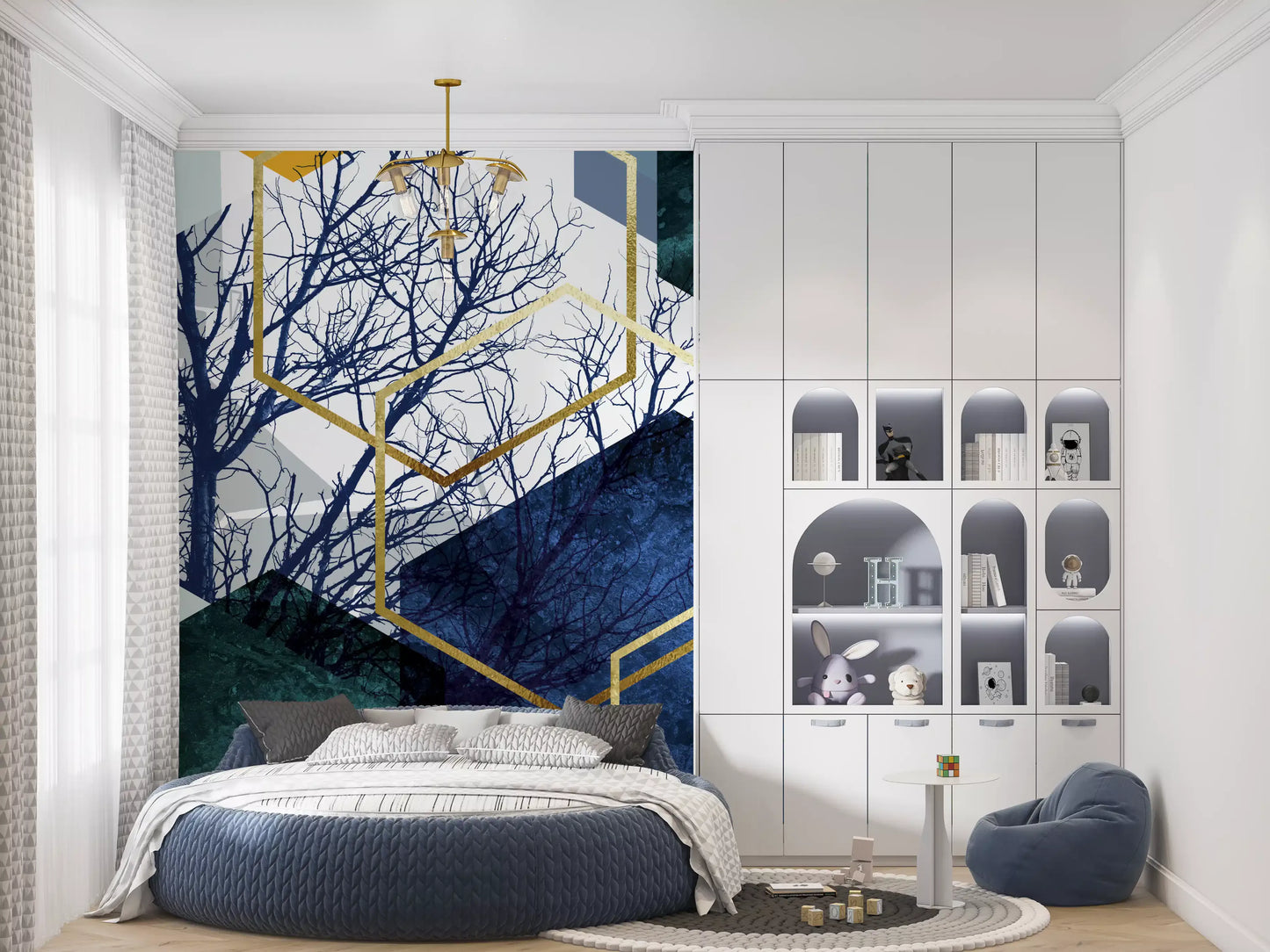Goldener Zweig Geometrie Wandbild