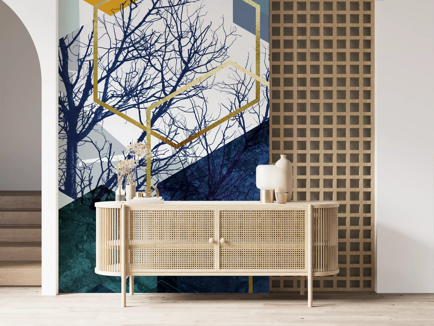 Goldener Zweig Geometrie Wandbild