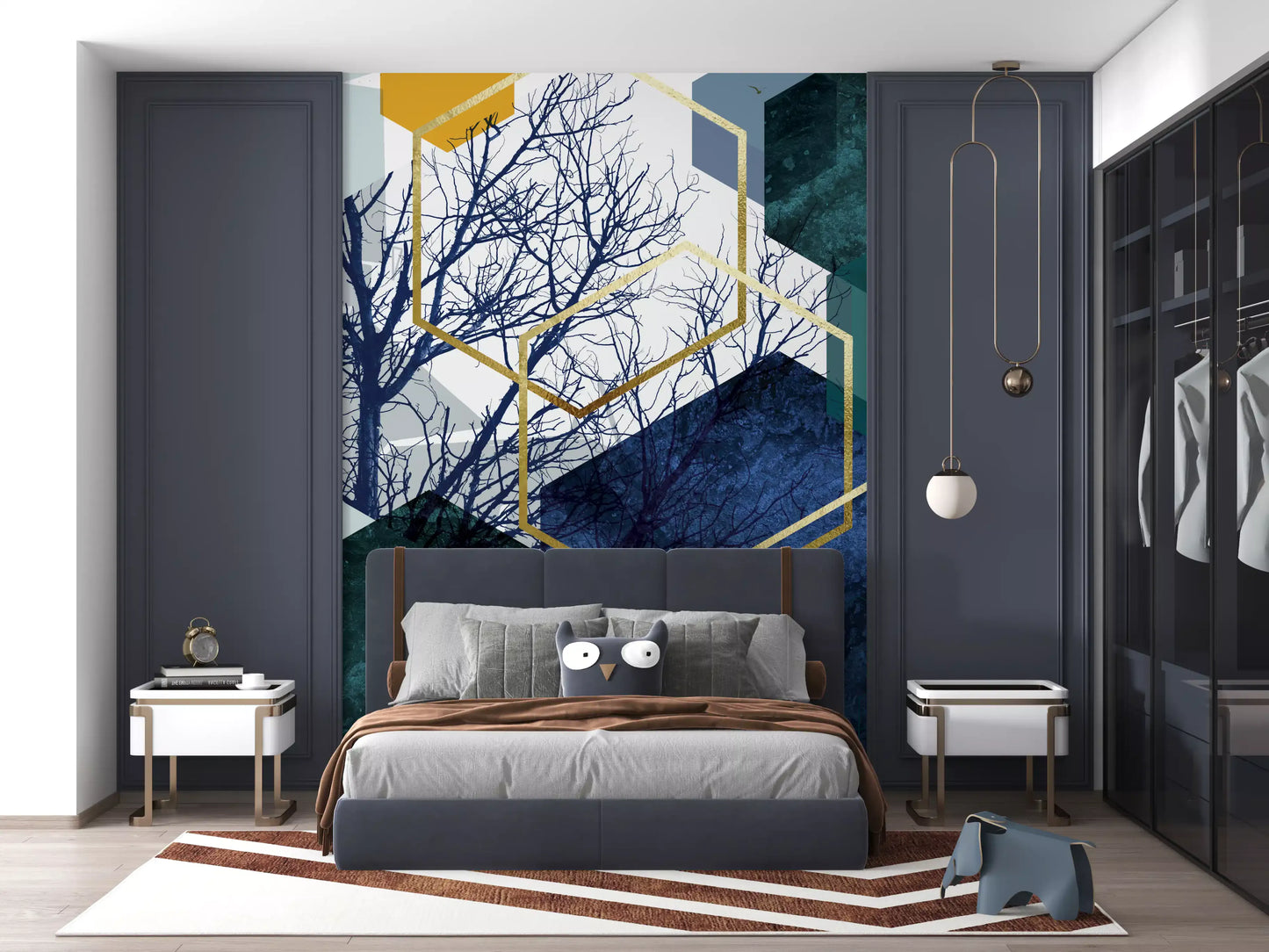 Goldener Zweig Geometrie Wandbild