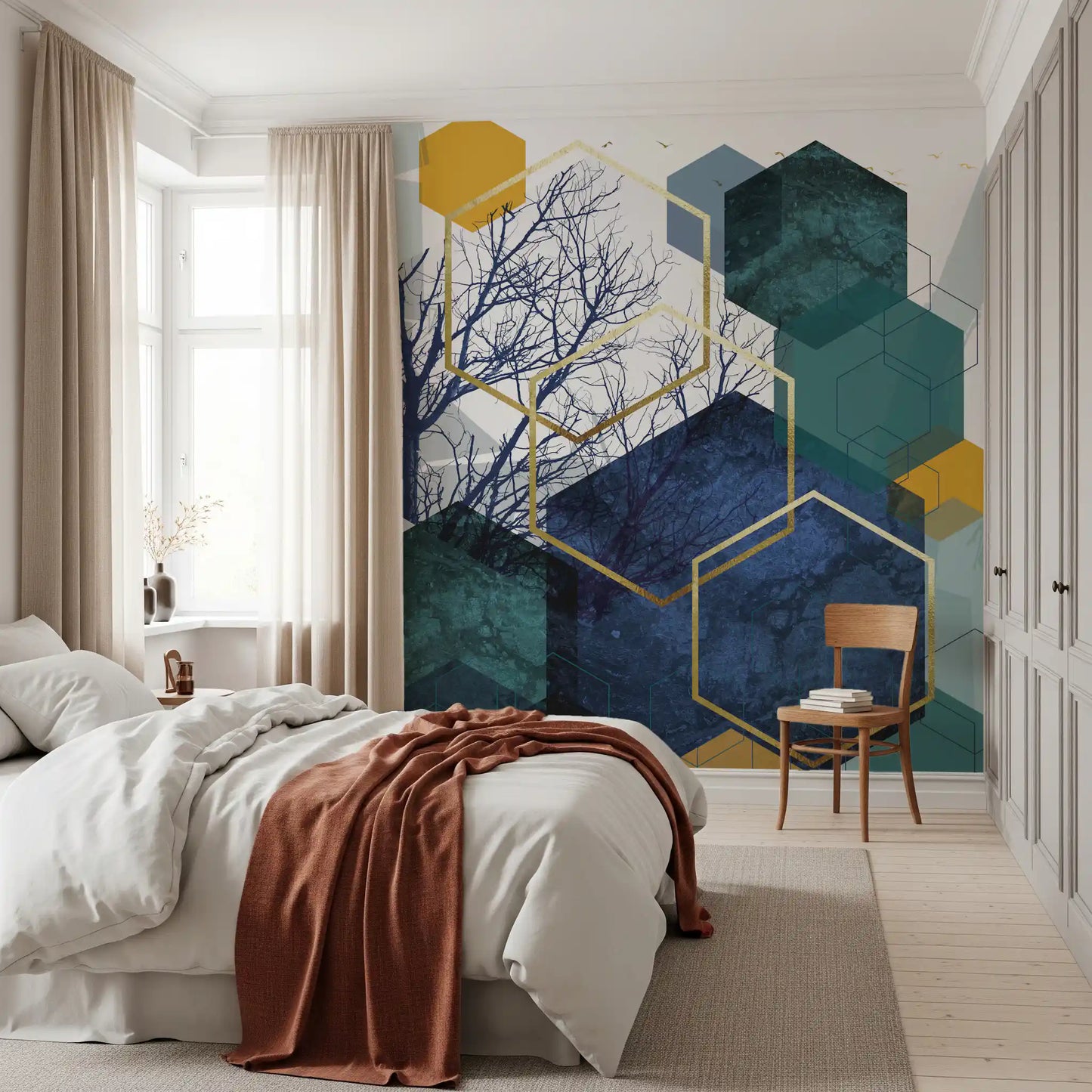 Goldener Zweig Geometrie Wandbild