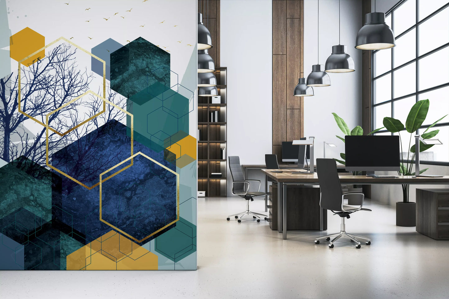 Goldener Zweig Geometrie Wandbild