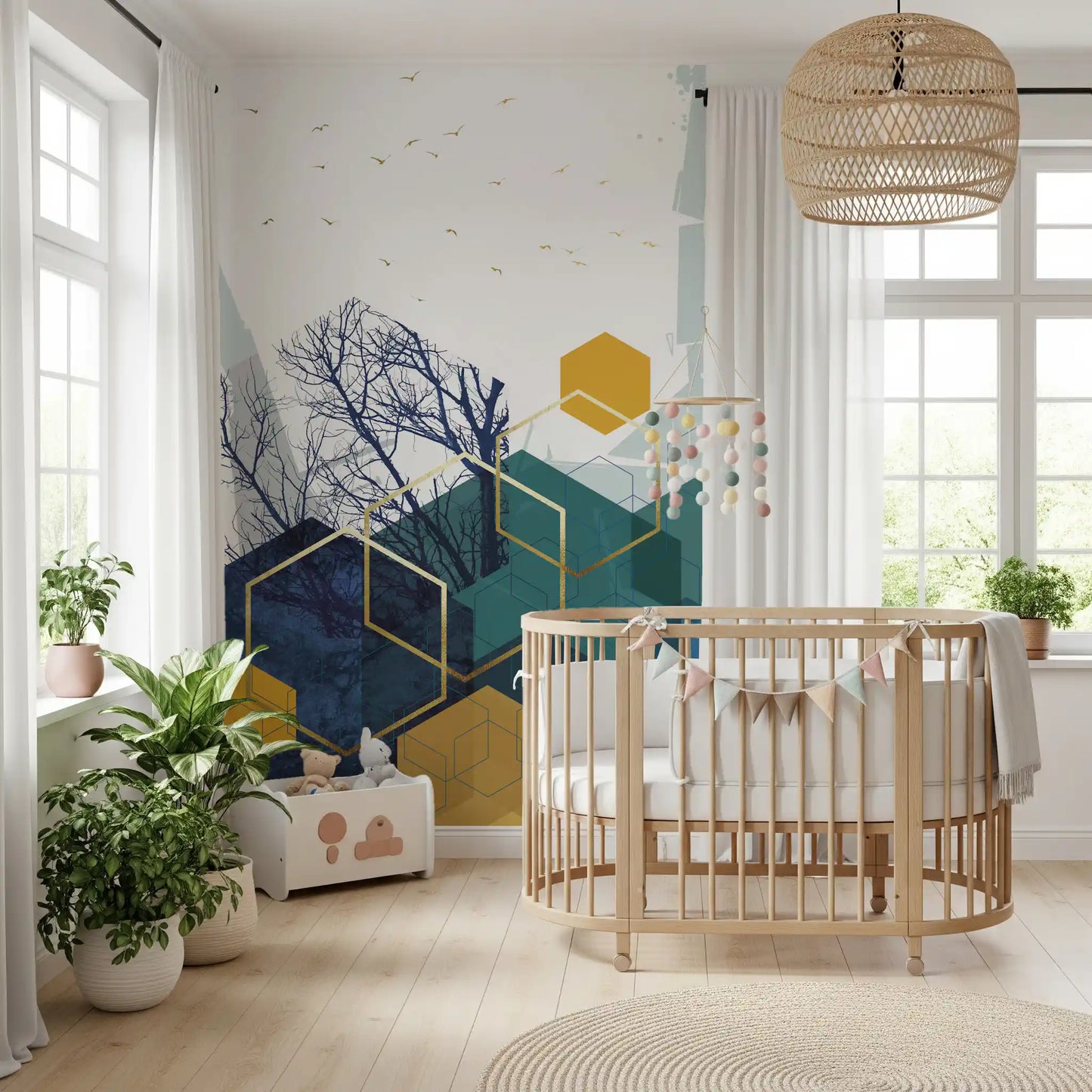 Fototapeta Azure Branches & Gold Hexes