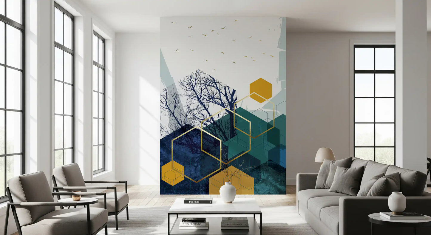 Fototapeta Azure Branches & Gold Hexes