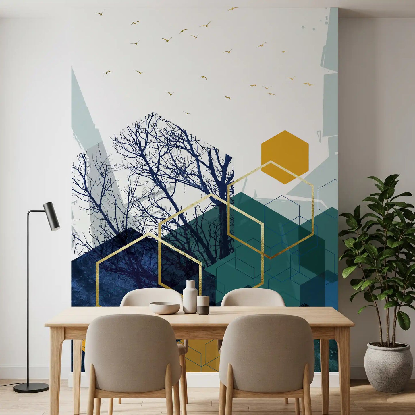 Fototapeta Azure Branches & Gold Hexes