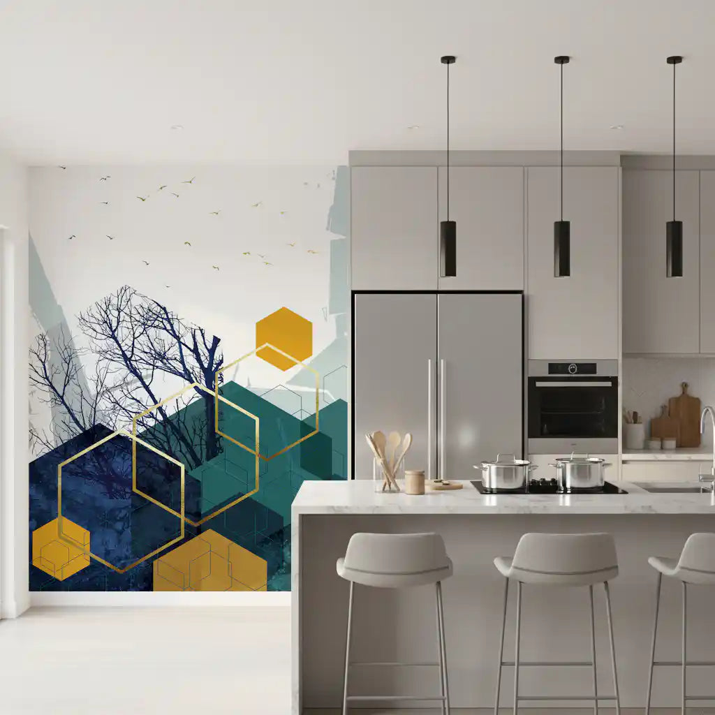Fototapeta Azure Branches & Gold Hexes