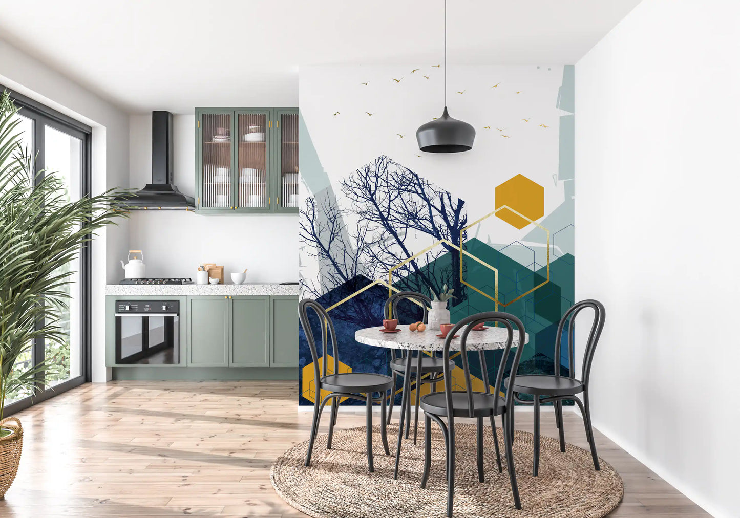 Fototapeta Azure Branches & Gold Hexes